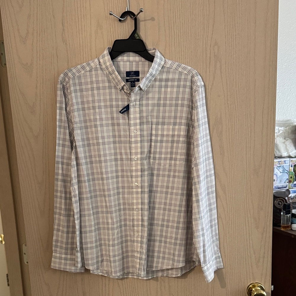 George Men's White and Blue Plaid Shirt